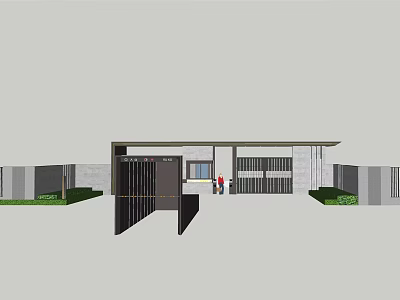 Modern Entrance Gate With Black Metal Grille And Surrounding Walls For Residential Building 3d model