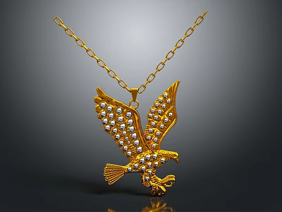 Elegant Golden Eagle Pendant Necklace Adorned With Sparkling Diamonds On Chain 3d model