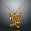 Elegant Golden Eagle Pendant Necklace Adorned With Sparkling Diamonds On Chain