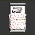 Modern Bedroom Furniture Bed with Gray Headboard Colorful Patterned Quilt and Matching Pillows