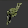 Green Wooden Mannequin Character Standing on Round Base with Smooth Surface