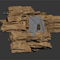 Underground Cave Entrance With Circular Portal Rock Walls And Metal Containers
