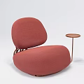 Modern Curved Single Sofa with Rounded Shape and Small Round Side Table in Red Upholstery 3d model