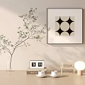 Tabletop Decorative Ornament Set With Clear Vase Green Branch Books Lamp And Geometric Wall Art