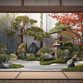 New Chinese style landscape sketch courtyard landscape 3d model