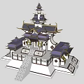 Traditional Chinese Ancient Architecture With Multi Tiered Roofs Stone Steps And Decorative Railings