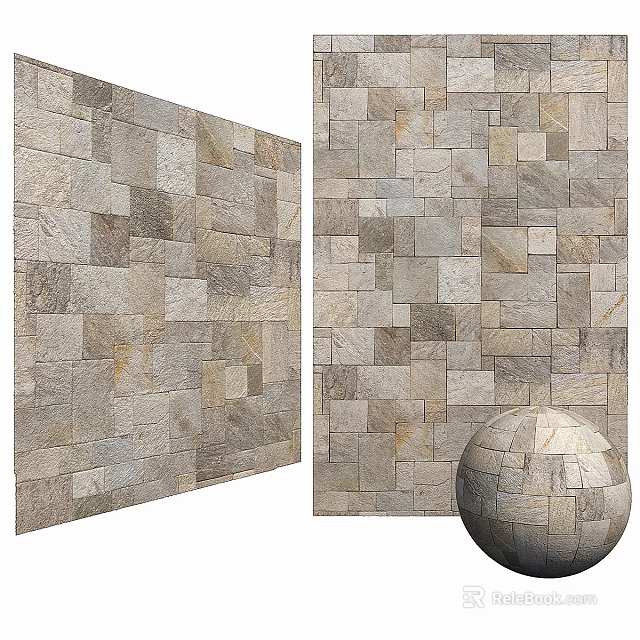 Stone Wall Construction Elements With Textured Panels And Decorative Sphere 3d model