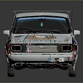 Vintage Rally Racing Car with Sponsors Stickers Number 32 and Colorful Stripes