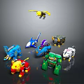 Colorful Toy Characters And Animal Figures With Robot Lion Elephant Shark And Bird