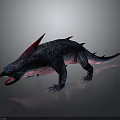 Fantasy Creature Character With Blue Skin Red Spikes Open Mouth And Pink Underbelly