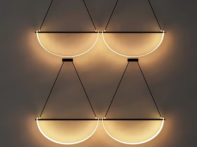 Modern Semicircular Pendant Lights With Black Frames Illuminated Arcs On Gray Wall 3d model