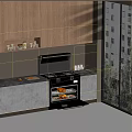 Modern Kitchen Interior With Wooden Cabinets Black Countertop Built-in Oven And Roasted Food