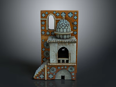 Ornamental Architectural Model With Domed Top Arched Doorway Staircase And Tiled Patterns 3d model