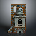 Ornamental Architectural Model With Domed Top Arched Doorway Staircase And Tiled Patterns