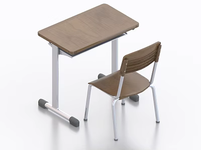 Practical Table and Chair Set Featuring Wooden Tabletop Metal Frame Wheels and Wooden Backrest 3d model