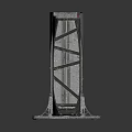 Futuristic Urban Structure With Metallic Frame Glass Panels And Red Graffiti