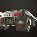 Sturdy Metal Flatbed Trailer Featuring Long Deck Multiple Axles Red Reflective Strips And Support Legs 3d model