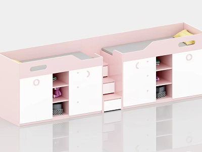 School Student Storage Furniture With Pink White Modern Design And Cabinets Drawers 3d model