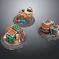 Handcrafted Decorative Boxes With Vintage Accessories And Tools On Circular Bases 3d model