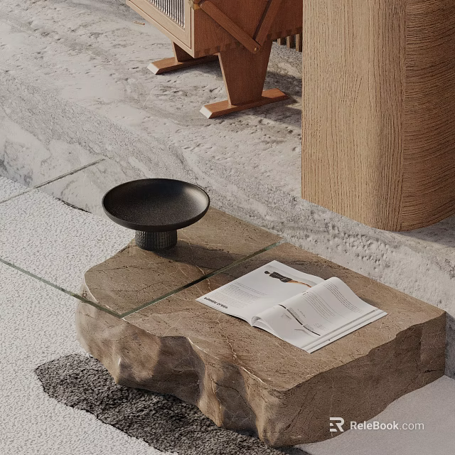 Modern Minimalist Sofa Coffee Table Set With Glass Top Stone Base And Wooden Legs 3d model 