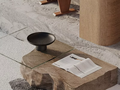 Modern Minimalist Sofa Coffee Table Set With Glass Top Stone Base And Wooden Legs 3d model
