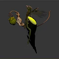 Magical Animal 3D Render With Green Body Transparent Yellow Wings And Leaf Features