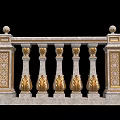 Ornate Architectural Balustrade In Marble With Gold Leaf Motifs And Spherical Finials