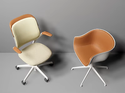 Modern Beige Brown Fabric Leather Accent Chairs with Armrests Curved Back and Metal Bases 3d model
