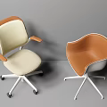 Modern Beige Brown Fabric Leather Accent Chairs with Armrests Curved Back and Metal Bases