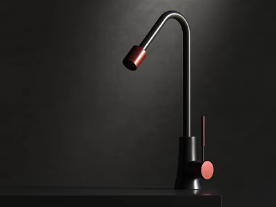 Sleek Modern Black Faucet With Curved Spout And Red Handle Design 3d model