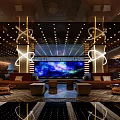 Elegant Hotel Lobby Interior Design With Large Screen Sofa Seating And Ambient Lighting 3d model