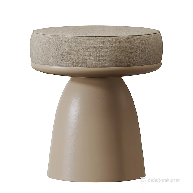 Modern Light Brown Stool With Round Cushioned Seat And Conical Base 3d model 