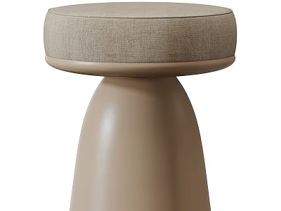 Modern Light Brown Stool With Round Cushioned Seat And Conical Base 3d model