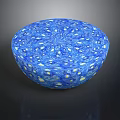 Blue Glass Bowl With White And Yellow Spots Spiral Design Circular Shape