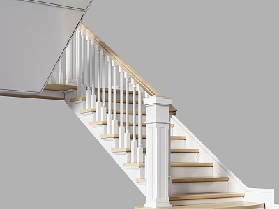Modern Staircase With White Handrail Balusters And Wooden Steps Design 3d model