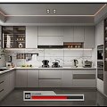 Modern Kitchen Interior with White Cabinets Marble Backsplash Sink Appliances and Windows