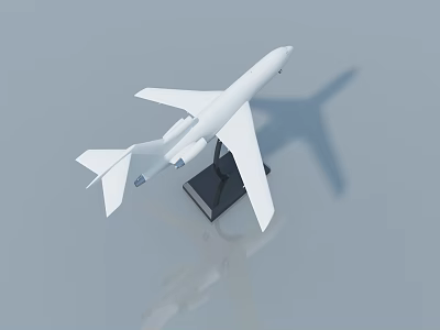 White Airplane Model Display On Black Stand With Light Gray Background Shadow 3d model
