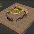 Traditional Tent On Sandy Ground With Wooden Frame Thatch Roof And Stone Ring