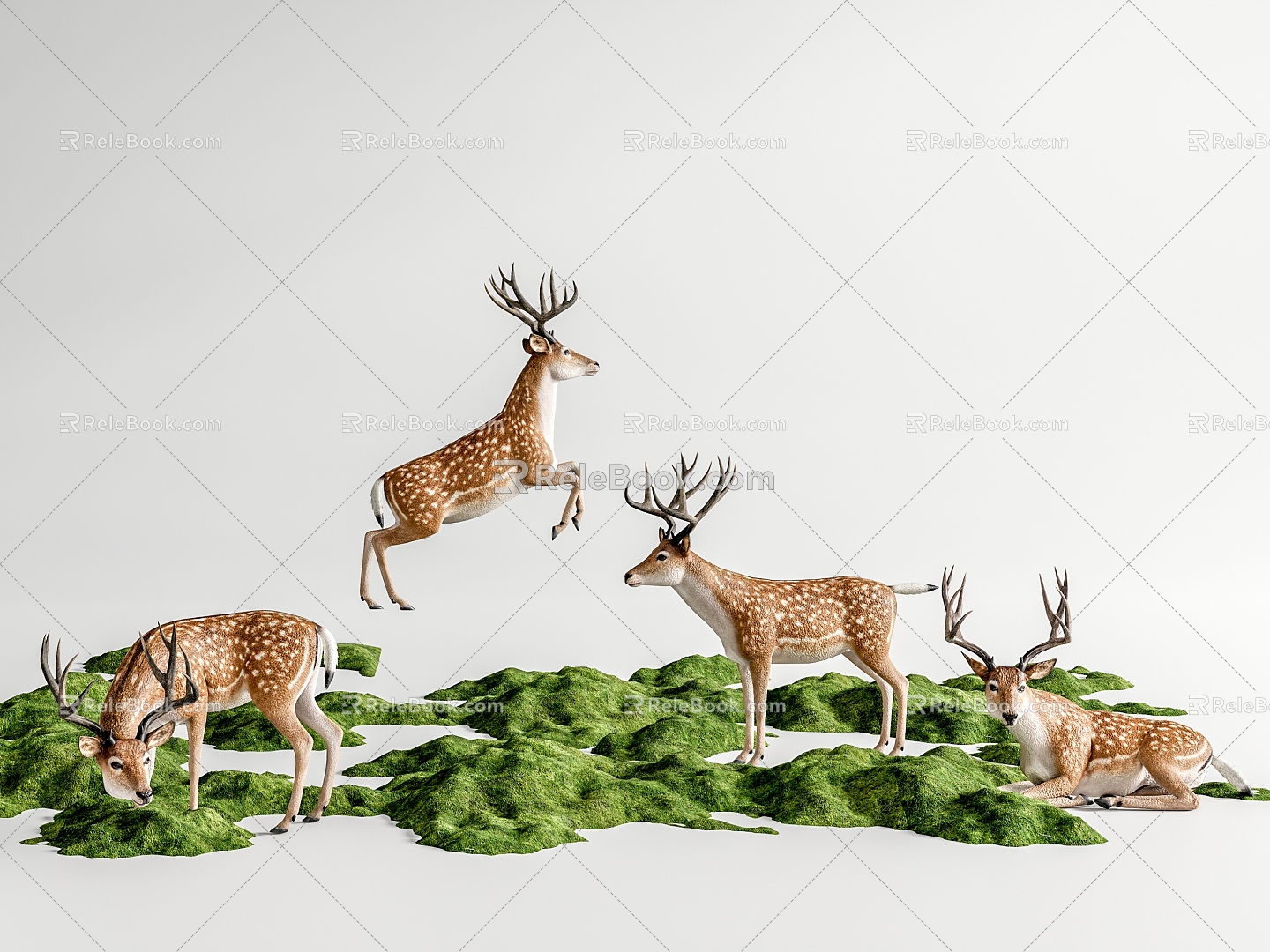 Sika deer Reindeer Micro-terrain moss 3d model