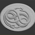 Circular Silver Metal Decorative Piece With Intricate Coiled Snake Engraving
