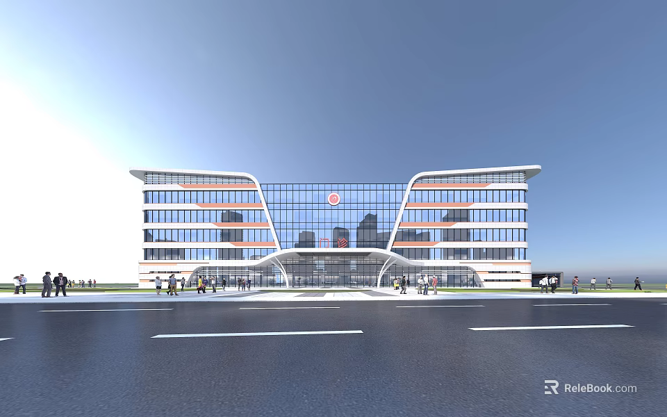 Modern Hospital Building Exterior With Glass Curtain Walls And Multi Story Structure Design 3d model 