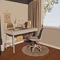 Cozy Study Room White Desk and Chair Set with Laptop Books Storage and Decor