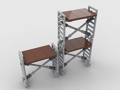 Building Blocks Constructed Portable Multi Tier Shelves With Rolling Wheels Brown Panels And Gray Frames 3d model