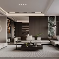 Modern Living Dining Room Interior With Sofa Coffee Table Rug And Circular Wall Decor