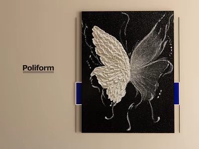 Abstract Butterfly Painting By Poliform With White Black Design For Wall Decor 3d model