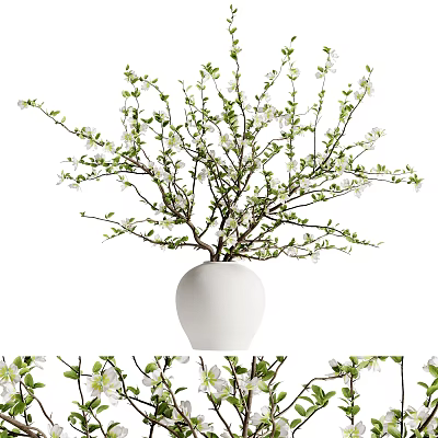 White Vase With Green Branches And Small White Blossoms Decorative Plant Arrangement 3d model