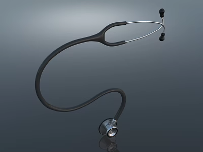 Medical Device Stethoscope Black Tube Silver Chest Piece For Medical Examination 3d model