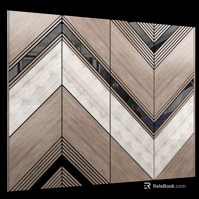 Wood Marble Chevron Pattern Wall Design With Modern Geometric Accents 3d model