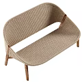Stylish Two Seater Sofa with Rattan Frame Wooden Legs Green Pillows and Throw Blanket