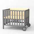 Modern Gray Frame Baby Crib with Beige Mattress and Rolling Wheels Design